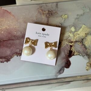 Kate Spade Pearl & Gold Bow Earrings